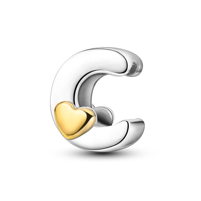 Charms Alfabeto A-Z Plata Con Corazón Dorado