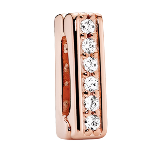 Charm Sujetador Reluciente Cubierto En Oro Rosa Para Brazalete De Ondas Planas