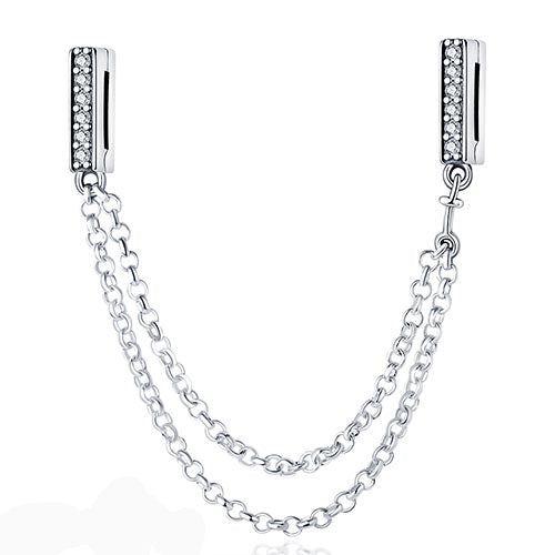 Charm Cadena De Seguridad Plata Brillante Para Brazalete De Ondas Planas