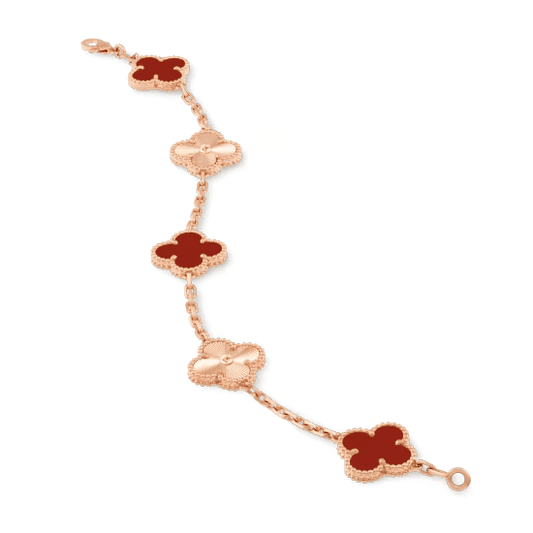 Brazalete Vintage Alhambra, Color Oro Rosa, Cornalina, 5 Motivos 🍀