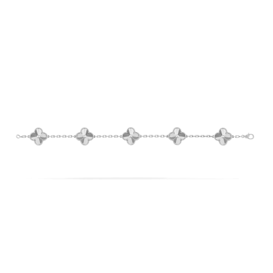 Brazalete Vintage Alhambra, Color Plata, 5 Motivos🍀