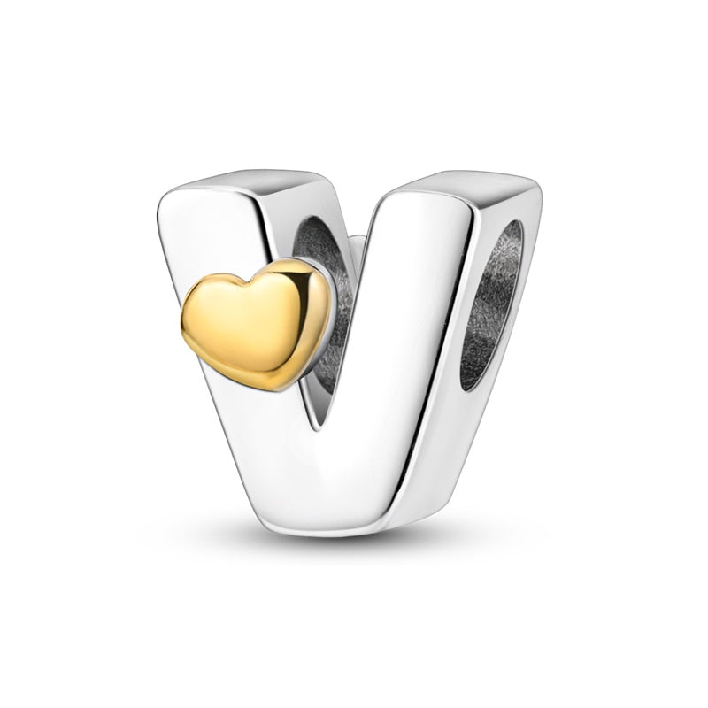 Charms Alfabeto A-Z Plata Con Corazón Dorado