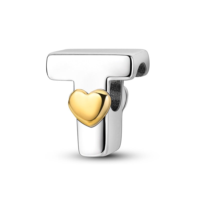Charms Alfabeto A-Z Plata Con Corazón Dorado
