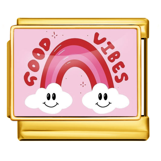 Charm Para Brazalete Italiano Good Vibes Plata / Oro