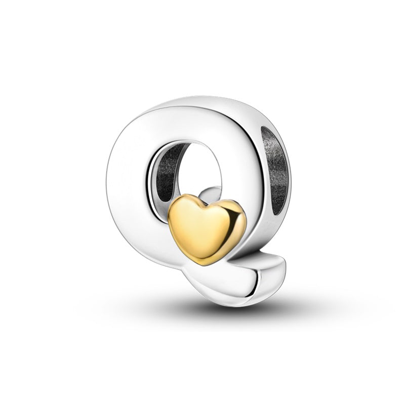 Charms Alfabeto A-Z Plata Con Corazón Dorado