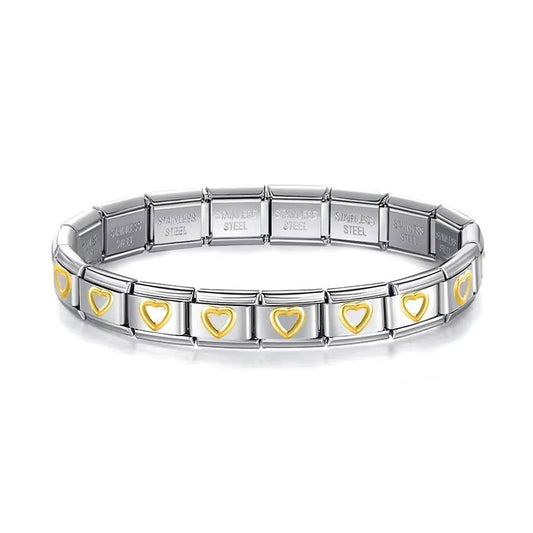 Brazalete Italiano Corazones Plateado