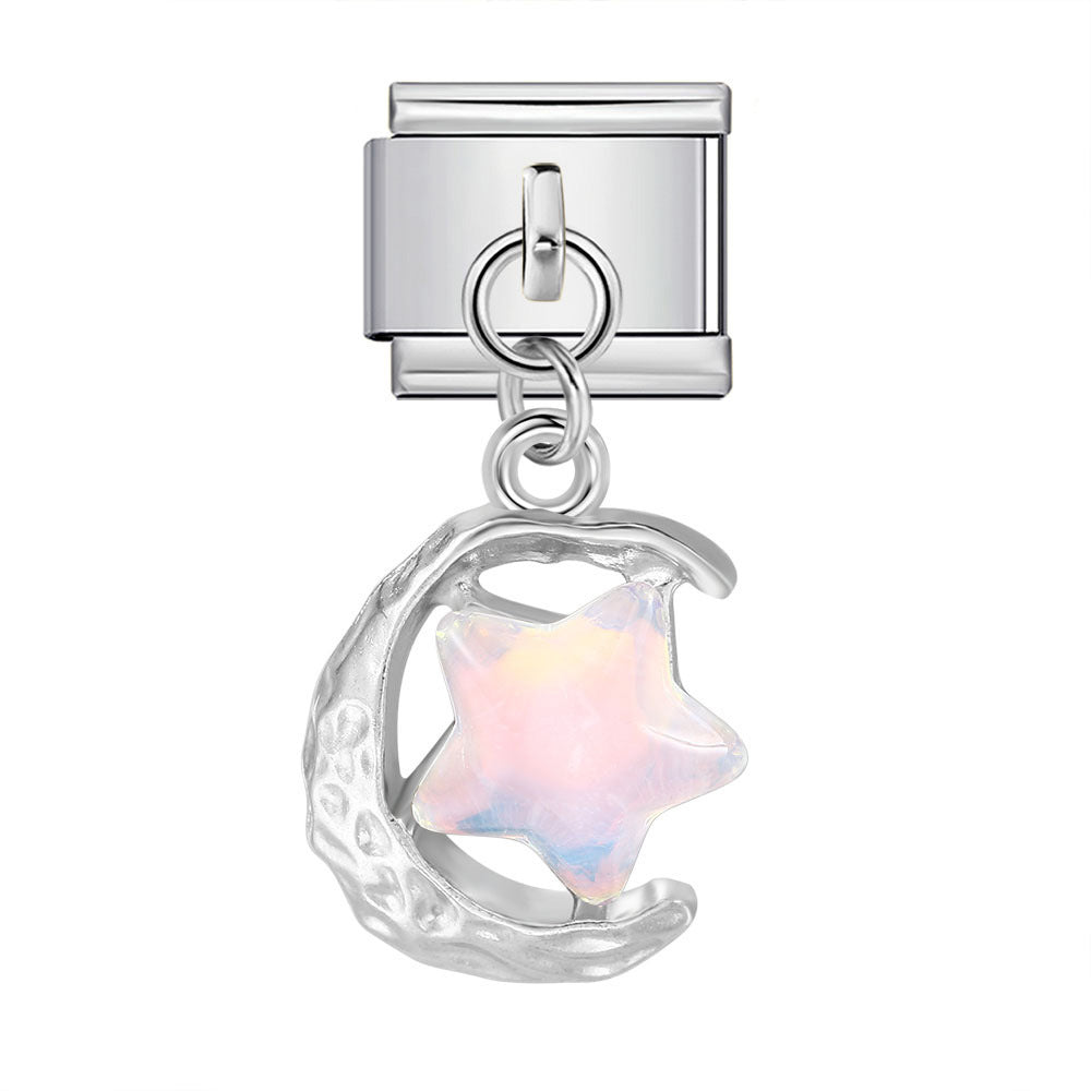 Charm Colgante Para Brazalete Italiano Luna Y Estrella Opal