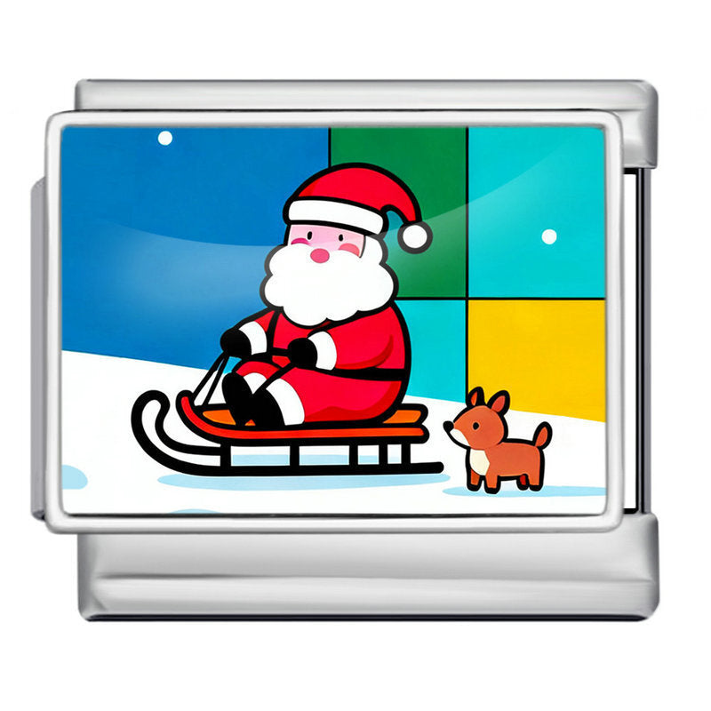 Charm Para Brazalete Italiano Santa Claus En Trineo