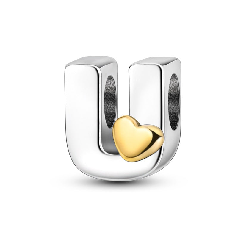 Charms Alfabeto A-Z Plata Con Corazón Dorado