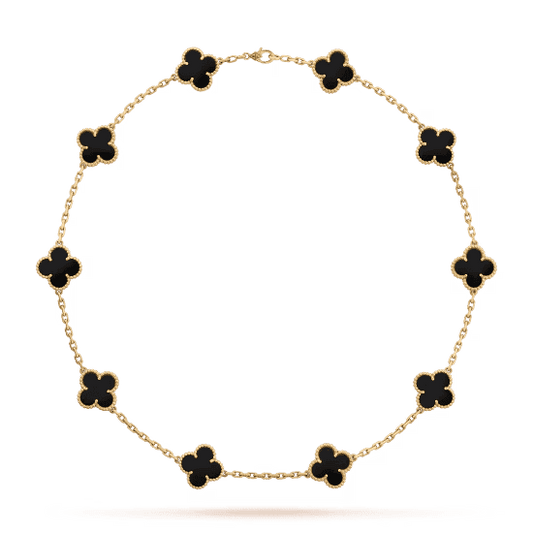 Collar Vintage Alhambra, Color Oro Amarillo, Ónice, 10 Motivos🍀