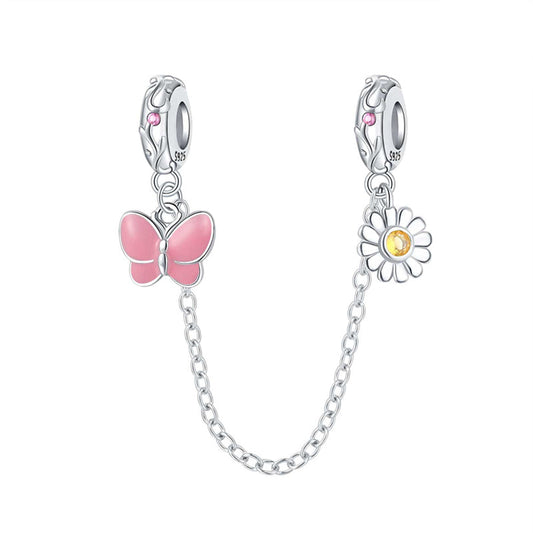 Charm Cadena De Seguridad Mariposa Y Flor
