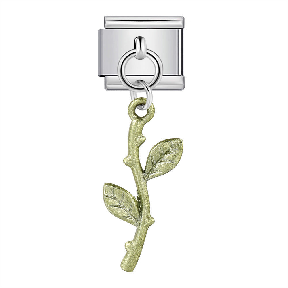 Charm Colgante Para Brazalete Italiano Tallo De Rosa
