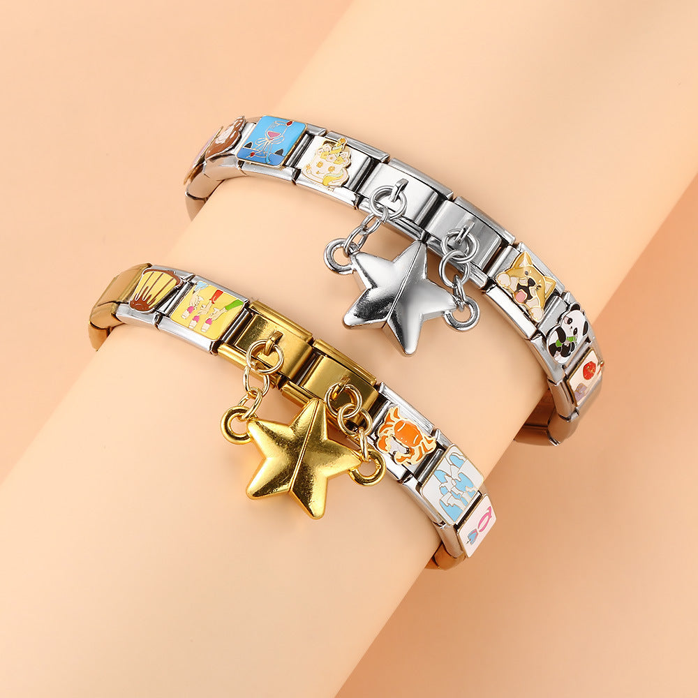 Charm Colgante Para Brazalete Italiano Estrella Doble Oro / Plata