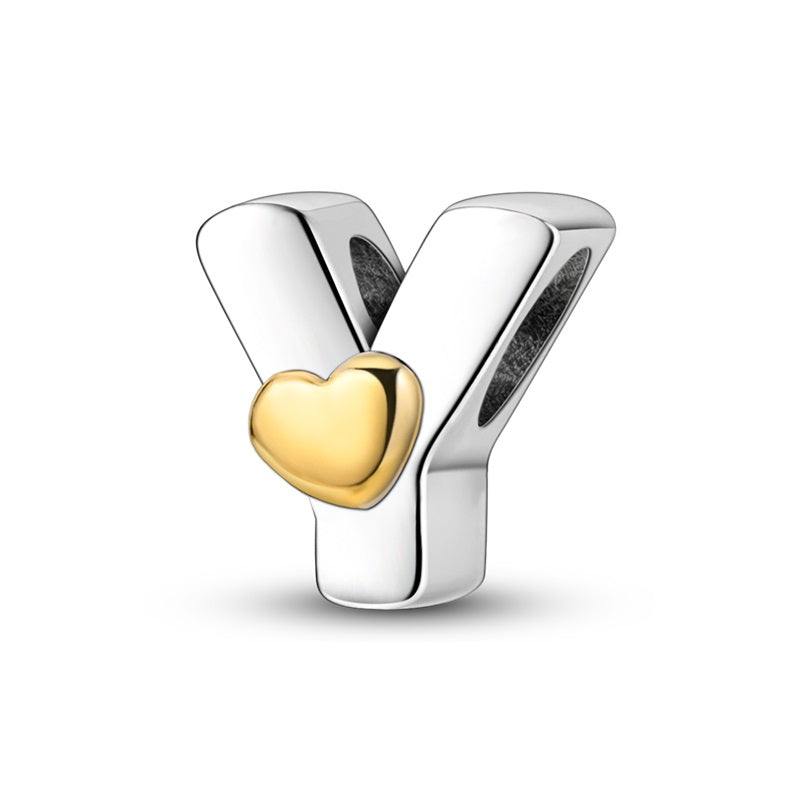 Charms Alfabeto A-Z Plata Con Corazón Dorado