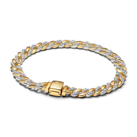 Brazalete De Eslabones Dos Conectores Timeless Con Pavé De Dos Tonos