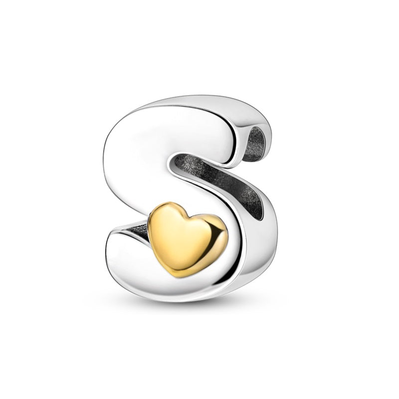 Charms Alfabeto A-Z Plata Con Corazón Dorado