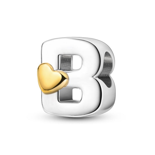 Charms Alfabeto A-Z Plata Con Corazón Dorado