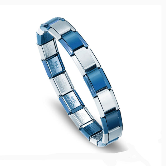Brazalete Italiano Bicolor Azul Y Plata