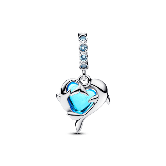 Charm Colgante Delfines De Cristal De Murano Azul