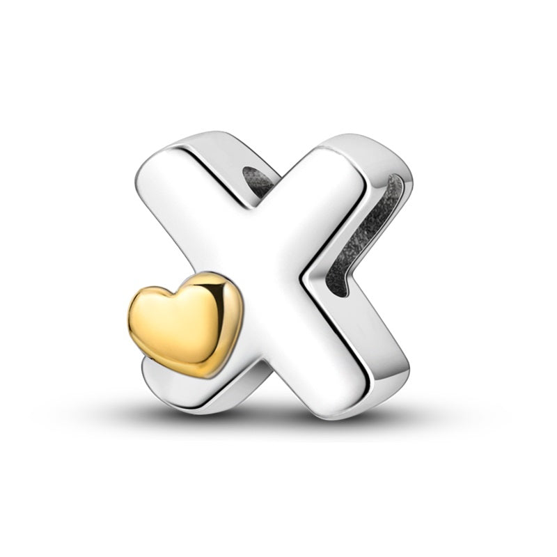 Charms Alfabeto A-Z Plata Con Corazón Dorado
