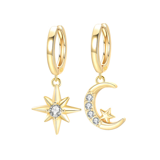 Pendientes De Aro Luna Y Estrella Dorados