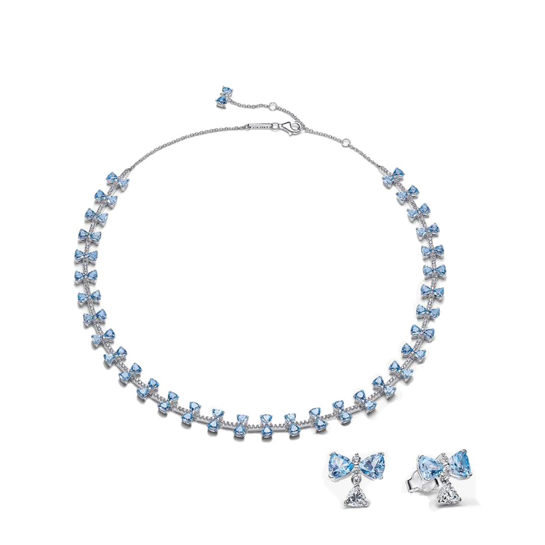 Fan Set Collar Y Pendientes Lazos Azules De Bridgerton