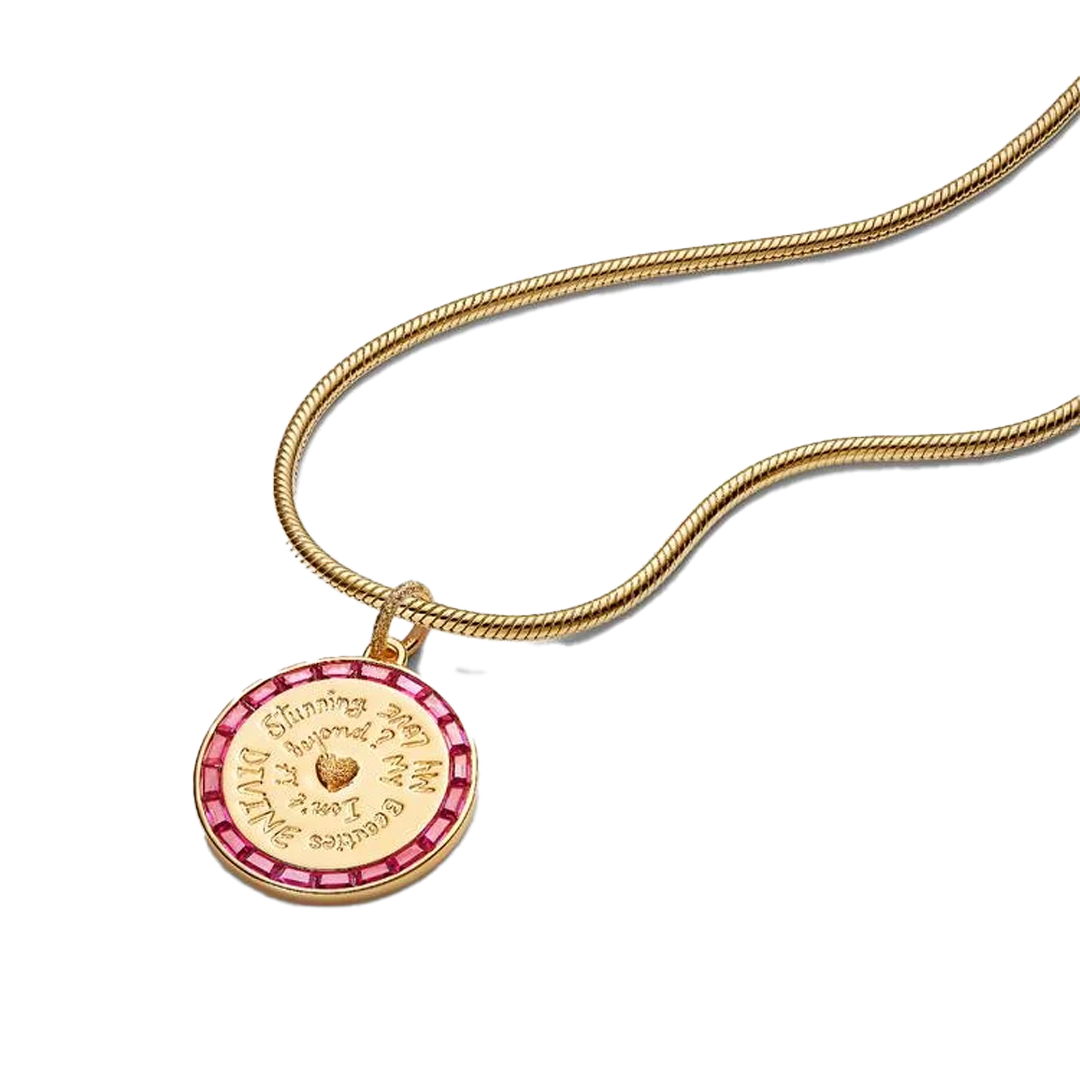 Charm Colgante Medallón Grande Dorado Corazón Amor Y Piedras Rosas
