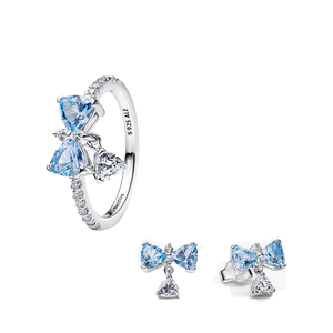 Fan Set Anillo Y Pendientes Lazos Azules De Bridgerton