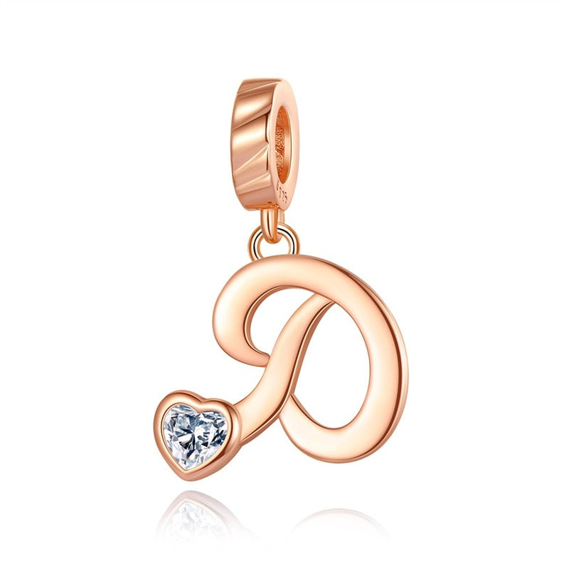 Charms Alfabeto A-Z Dorado Con Corazón Con Brillo
