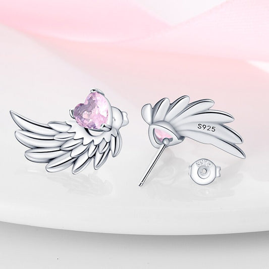 Pendientes De Botón Corazón Con Alas