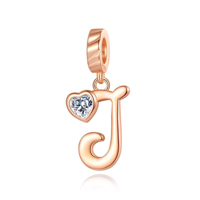 Charms Alfabeto A-Z Dorado Con Corazón Con Brillo