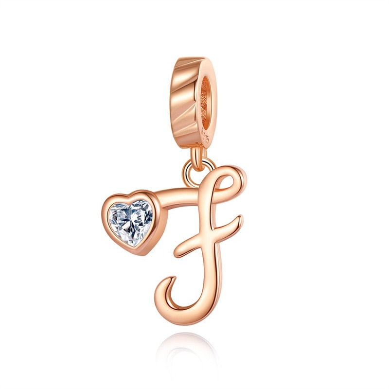 Charms Alfabeto A-Z Dorado Con Corazón Con Brillo