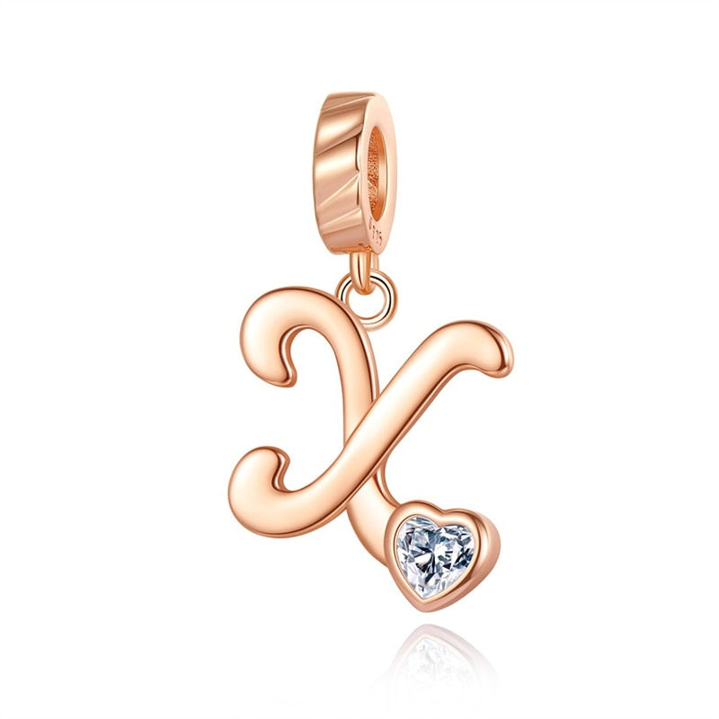 Charms Alfabeto A-Z Dorado Con Corazón Con Brillo