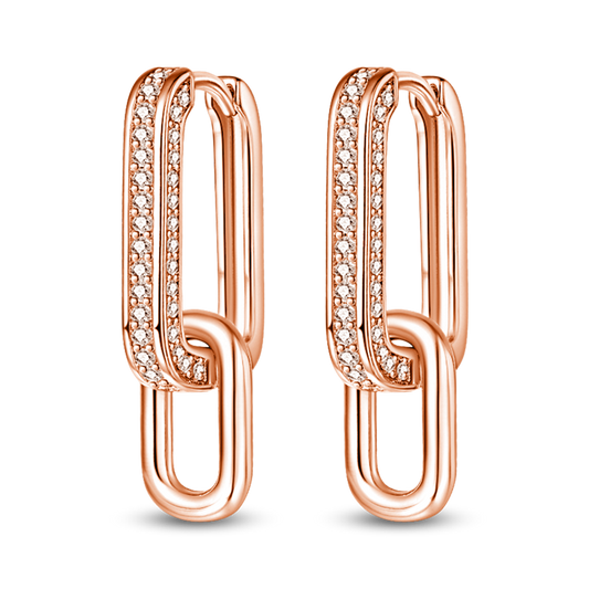 Pendientes De Aro Rectángulo Bordes Curvos Plata / Oro Rosa