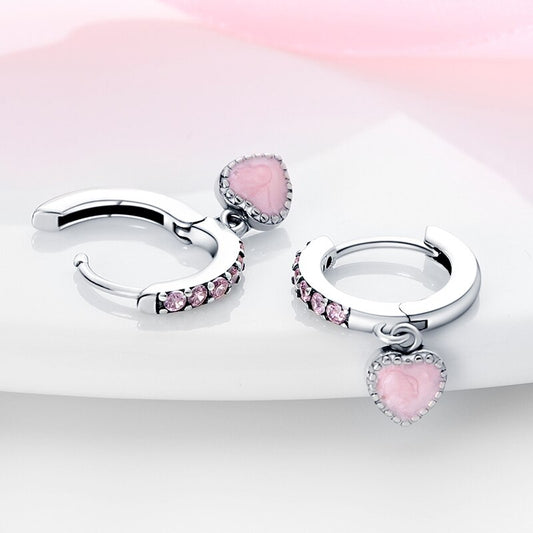 Pendientes De Aro Corazón Rosa
