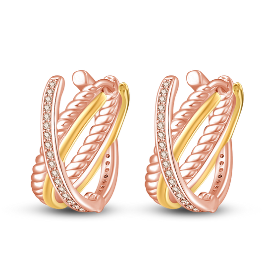 Pendientes De Aro Triple Tonalidad Plata / Oro Rosa