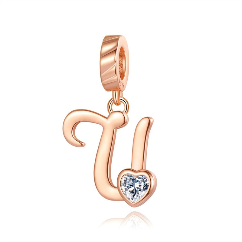 Charms Alfabeto A-Z Dorado Con Corazón Con Brillo