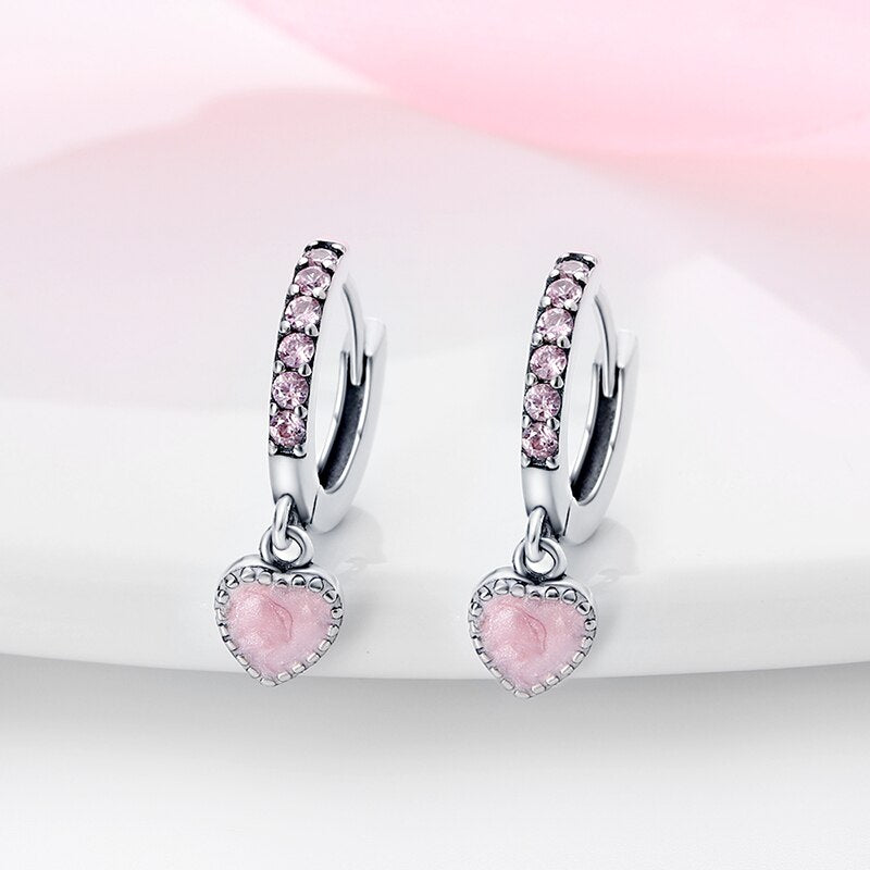 Pendientes De Aro Corazón Rosa