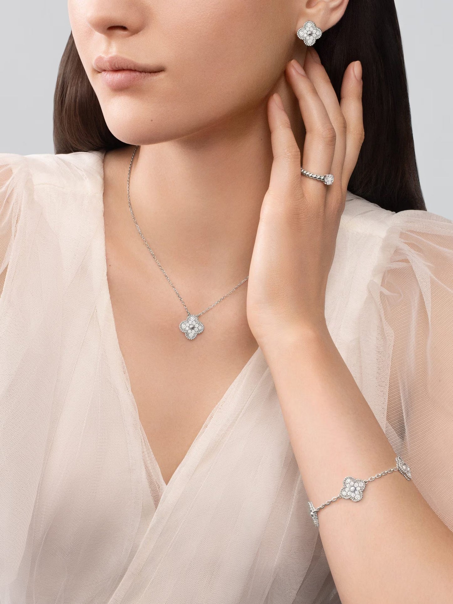 Pendientes De Botón Alhambra Plata, Diamante