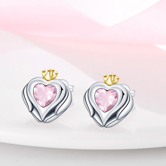 Pendientes De Botón Corazón Con Corona