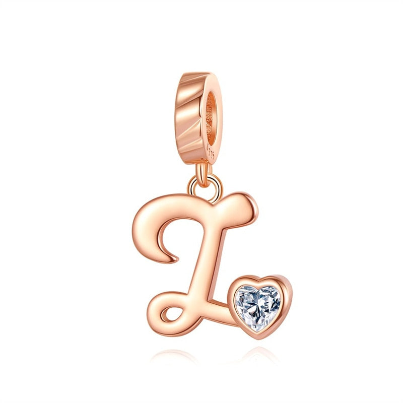 Charms Alfabeto A-Z Dorado Con Corazón Con Brillo