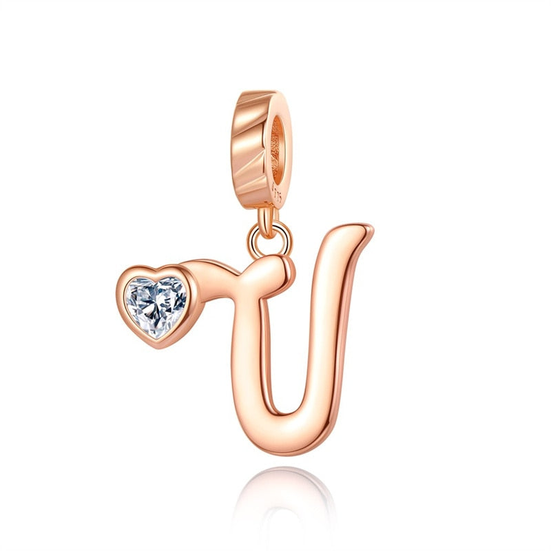 Charms Alfabeto A-Z Dorado Con Corazón Con Brillo