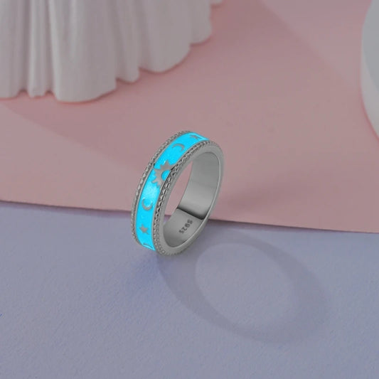 Anillo Lunas Y Estrellas Fondo Azul / Glow In The Dark