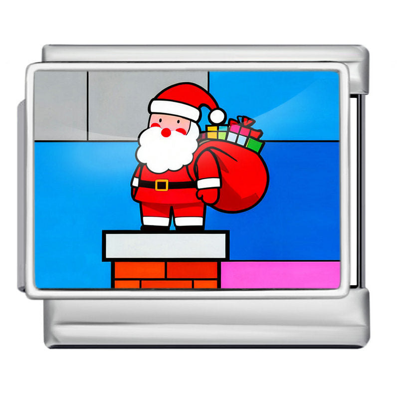 Charm Para Brazalete Italiano Santa Claus En Chimenea