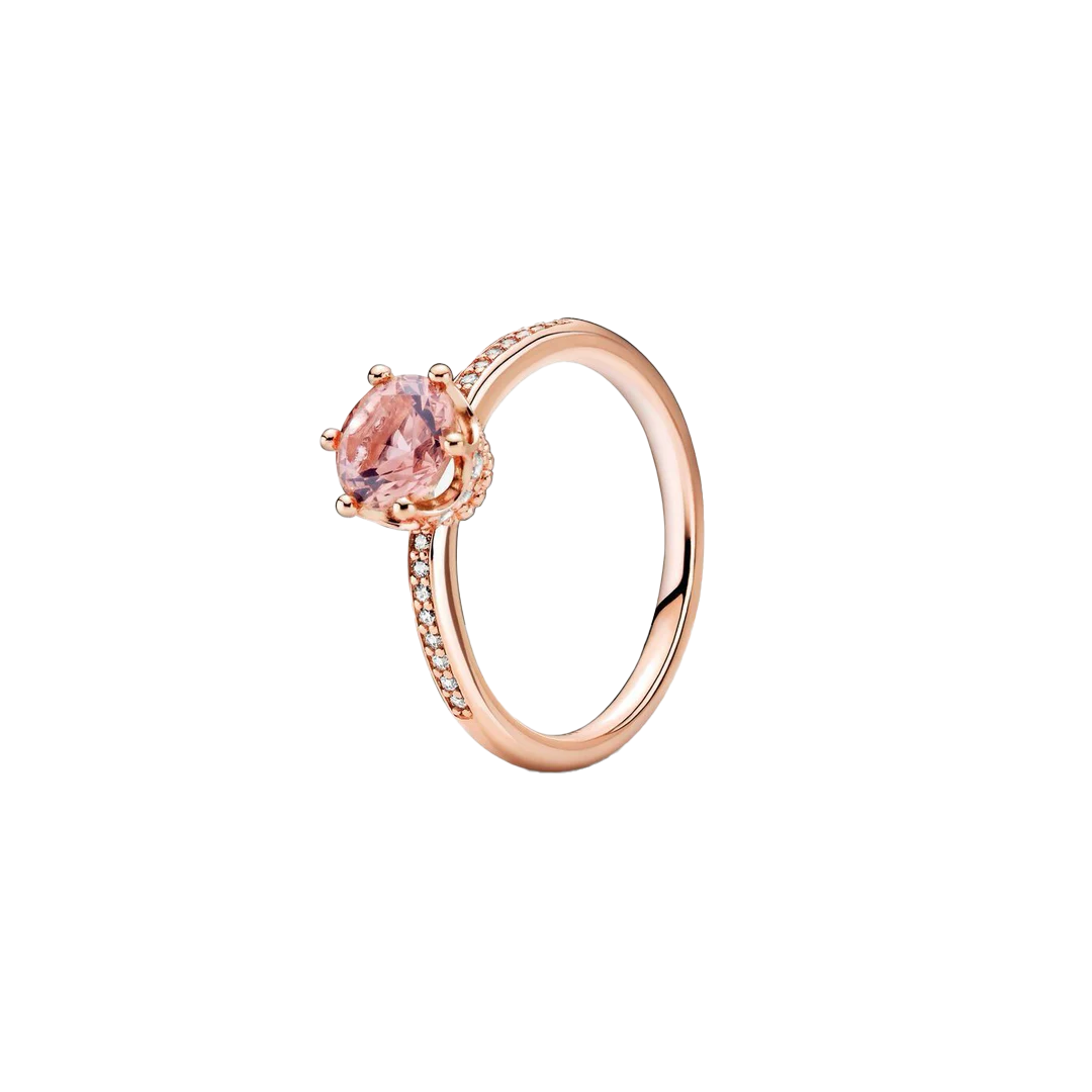 Anillo Solitario Corona Brillante Rosa