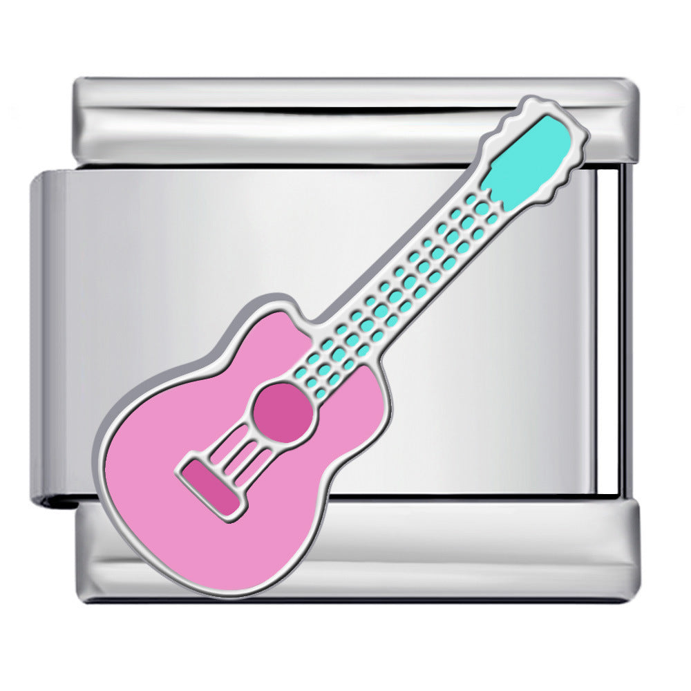 Charm Para Brazalete Italiano Guitarra Rosa