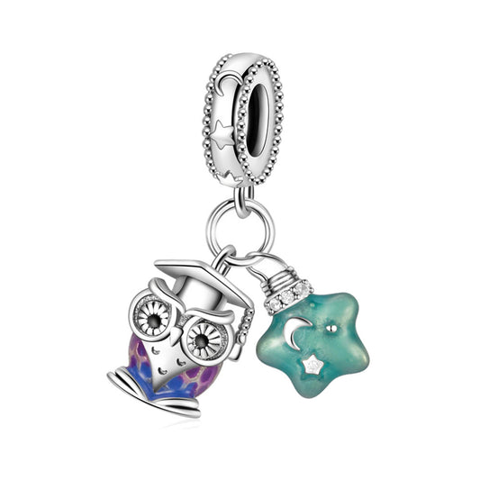 Charm Colgante Doble Búho Graduado / Glow In The Dark