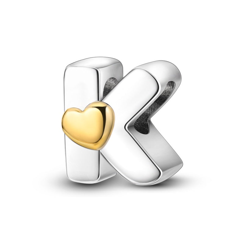 Charms Alfabeto A-Z Plata Con Corazón Dorado