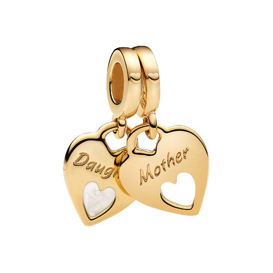 Charm Colgante De Doble Corazón Mamá E Hija Plata / Oro