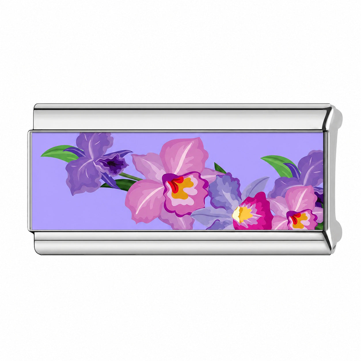Charm Para Brazalete Italiano Doble Flores Moradas